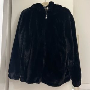 Sunday Best/Aritzia Faux Fur Black Jacket with Hood - Size Small